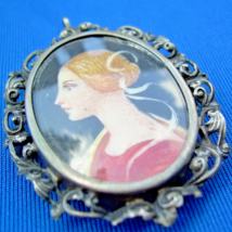 Original Deco Hand Painted Portrait Pendant Antique Medallion 800 Silver Brooch - $17,532.53 MXN
