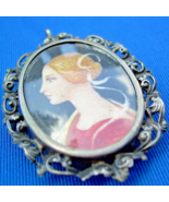 Original Deco Hand Painted Portrait Pendant Antique Medallion 800 Silver... - $17,532.53 MXN