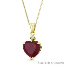 Heart-Shape Simulated Ruby Red &amp; Clear Cubic Zirconia CZ 14k Yellow Gold Pendant - £59.60 GBP+