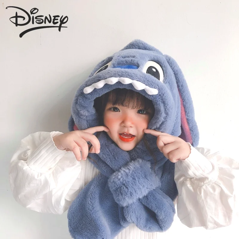Disney Stitch Winter Child Hat Glove Set Kawaii Girl Plush Scarf Thicken Warm - £60.60 GBP