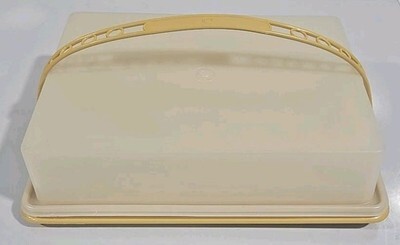Vintage Tupperware Rectangle Cake Keeper Carrier w/Handle Harvest Gold 9"x13" Item image 3