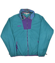 Vintage Columbia Fleece Jacket Womens M Teal Full Zip Retro Ski Print Collar - £23.89 GBP