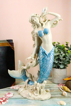 Ebros Aqua Blue Tailed Mermaid Listening To Sconce Figurine 12&quot;H Ocean G... - £27.96 GBP