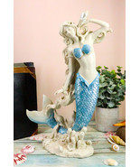 Ebros Aqua Blue Tailed Mermaid Listening To Sconce Figurine 12&quot;H Ocean G... - $48.01 CAD