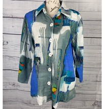 Parsley &amp; Sage Button Shirt Womens Petite M Abstract Collared Cotton Pockets - £37.17 GBP