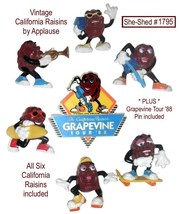 Vintage 6 Figurines California Raisins &#39;88 Tour Pin Applause Hardees - £11.95 GBP