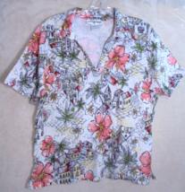 Cathy Daniels Womens size Large L Top Tunic Short Sleeves Floral Print Bling - £6.45 GBP