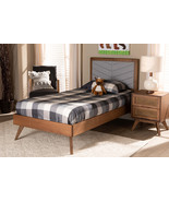 Asher Light Gray Fabric Walnut brown Twin Size Platform Bed - €432,65 EUR