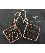 Handmade copper earrings: square diamond frame ripple wire wrapped - €25,67 EUR