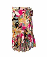 Rachel Roy Multicolor Island Floral Asymmetric Ruffle Hem Wrap Midi Skir... - $48.94 CAD