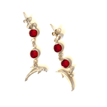 Vintage Genuine 925 Sterling Silver Dangle Dolphin Earrings Red Crystal Accents - £11.25 GBP