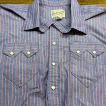 1950s Tru West Rockmount Ranch Wear Mens L Shirt Diamond Pearl Snap Striped 50s - £52.47 GBP