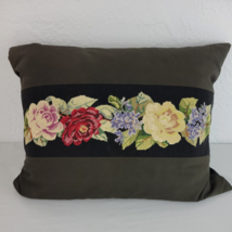 Floral Needlepoint Pillow Feather Insert Black Wool 21x15&quot; Tassel Vtg - £15.27 GBP