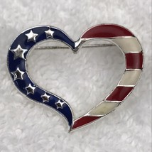 USA Flag Heart Vintage Pin Silver Tone Enamel By Avon - £9.82 GBP