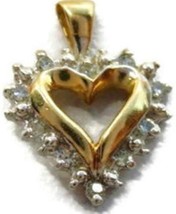 Open Heart Paved 10 Diamonds Vintage 10k Yellow &amp; White Gold Pendant Love - £135.17 GBP