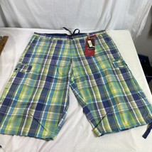 NWT KOMAN JEANS Plaid Long Shorts W/ Belt Y2K Bermuda 3XL - £28.30 GBP