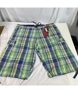NWT KOMAN JEANS Plaid Long Shorts W/ Belt Y2K Bermuda 3XL - £28.30 GBP