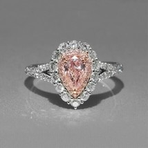 2.50Ct Pear Cut Lab Created Pink Sapphire Engagement Ring 14K White Gold Plated - £119.87 GBP