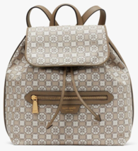 Kate Spade Flower Monogram Mia Flap Backpack NWT Taupe White $348 Retail FS - $152.45