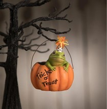 Bethany Lowe Party Frog TrickTreat Pumpkin Bucket Ornament Retro Hallowe... - £26.57 GBP