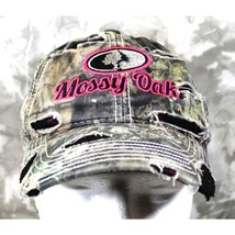 Mossy Oak Womens Embroidered Pink Camo Distressed Adjustable Strap Back Hat Ball - £4.22 GBP