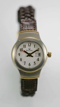 Bulova Uhr Damen Datum Weiß Edelstahl Silber Gold Braunes Leder Quarz - £39.33 GBP