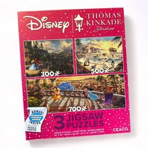 Disney 3 Jigsaw Puzzles 300 500 700 Piece Thomas Kinkade Puzzles w/ Post... - $29.69