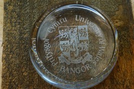 Crystal Paperweight University of Wales Bangor Prifysgol Cymru Etched Seal - $34.64