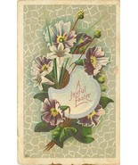 Antique DB Postcard J480 1912 Joyful Easter Purple Flowers Embossed Lilies - £5.24 GBP