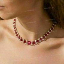 Women&#39;s Necklace 925 Sterling Silver 20CT Cushion Cut Simulated Ruby Wedding - £276.91 GBP