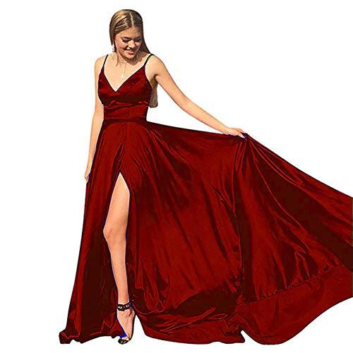 Kivary V Neck Spaghetti Straps Formal Long Front Slit Evening Prom Dress Wine Re