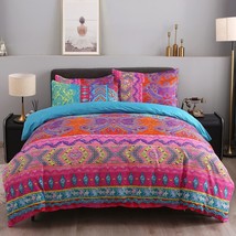 Lightweight Microfiber Bedding Set Boho Floral Comforter Cover In Boho, Red). - £35.22 GBP