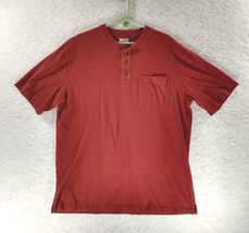 Duluth Trading Men&#39;s Sz L Henley Relaxed Fit Short Sleeve Shirt Longtail T Red - £12.53 GBP