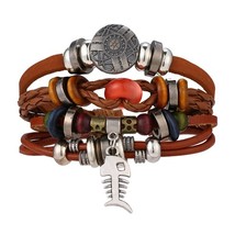  moon leather bracelets for men women feather multiple braided bracelets wrap wristband thumb200