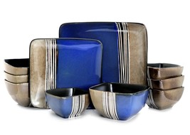 Elama Uptown Loft 16 Piece Double Bowl Stoneware Dinnerware Set with Service 4 - £62.98 GBP