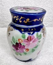 Hand Painted Pink Rose Cobalt Floral Jar w Lid 1920&#39;s Japan Porcelain 3 ... - $18.32