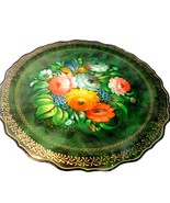 Vintage Russian Zhostovo Floral Metal Platter Tray Hand Painted Signed READ - $28.70