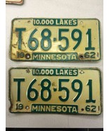 Match Number Set Pair 1962 T68591 MINNESOTA MN LICENSE PLATE TAG ORIGINA... - €77,79 EUR