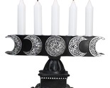Wicca Triple Moon Pentagram On Scroll Pedestal Base Penta Taper Candles ... - £24.04 GBP