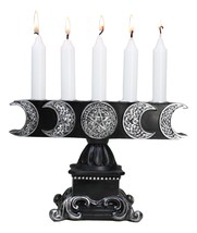 Wicca Triple Moon Pentagram On Scroll Pedestal Base Penta Taper Candles ... - £23.69 GBP