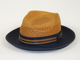 Men's Bruno Capelo Hollywood 2-Tone Straw Style Fedora Hat HW798 Cognac/Navy image 4