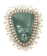 Large Sterling Moss Agate Tribal Pin Brooch c.1930s JJ Made in Mexico On... - €56,84 EUR