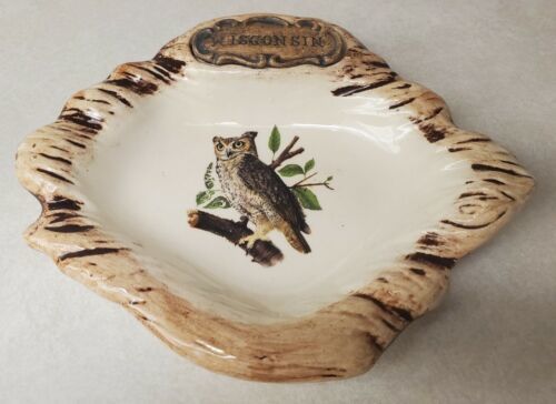 Treasure Craft Wisconsin Vintage Ashtray Trinket Dish Owl State Souvenir - $18.61