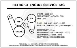 2006 LS2 6.0L CTS-V Retrofit Engine Service Tag Belt Routing Diagram Decal - £11.95 GBP
