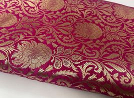 Indian Brocade Fabric Hot Pink &amp; Gold Fabric Wedding Fabric, Abaya Fabric -NF655 - £5.98 GBP+