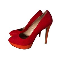 Schutz Colorblock Leather High Heel Shoes Red Orange Pointed Toe Women S... - $27.72