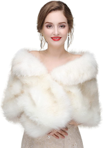Decahome Faux Fur Shawl Wrap Stole Shrug Winter Bridal Wedding Cover Up - $36.45