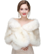Decahome Faux Fur Shawl Wrap Stole Shrug Winter Bridal Wedding Cover Up - £28.60 GBP