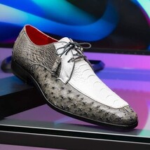 Andretti Genuine Ostrich Leg Dress Derby's Shoes Lace Up White / Gray image 7