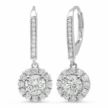 14Kt White Gold Over 3.55 Ct Round Diamond Halo Drop/Dangle Women&#39;s Earrings - £66.11 GBP